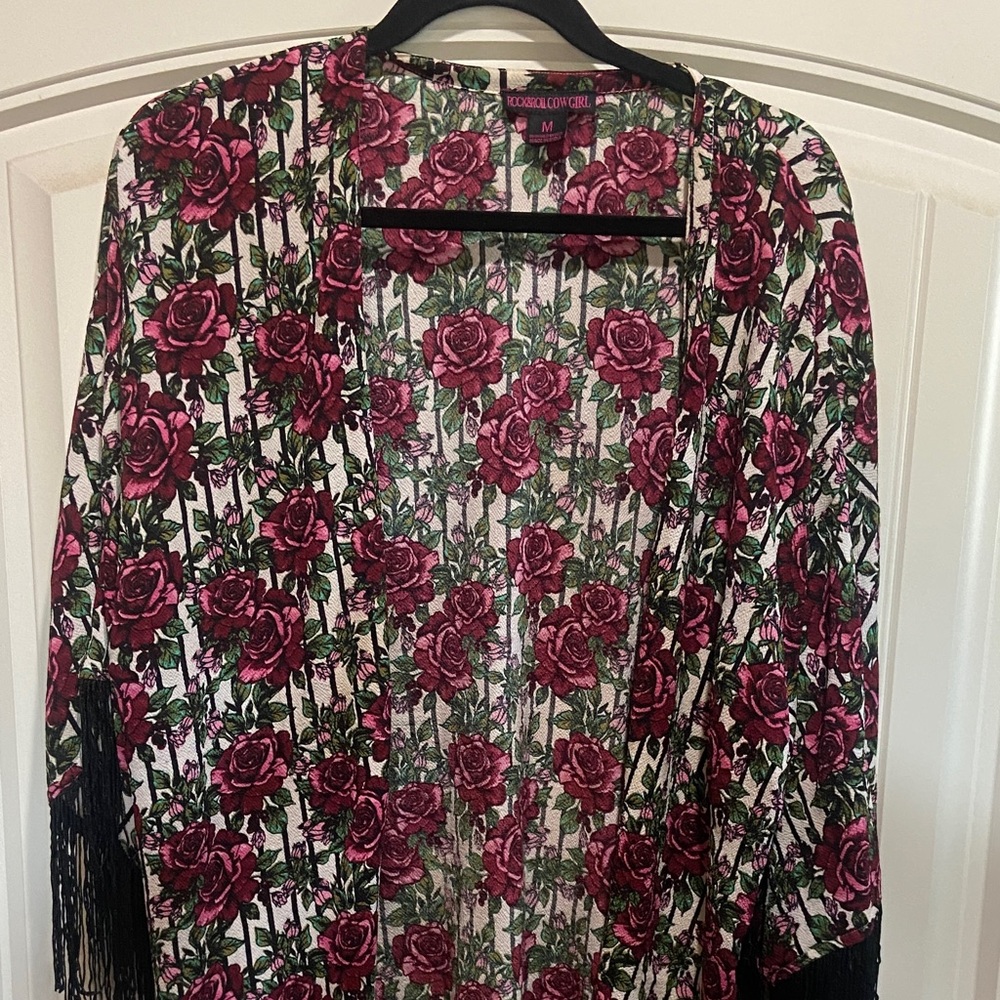 Rock & Roll Cowgirl Floral Kimono with Fringe
